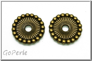 Spacer "Sonnenrad", 12x2,1mm, antikmessingfb., Tibetsilber, 10 Stk.