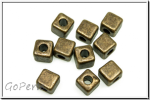 Spacer "Cube", 4x4x4mm, antikmessingfb., Tibetsilber, 10 Stk.