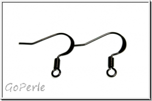 Ohrhaken "Fischhaken, flach", 16x16x0,6mm, hematitefb., Messing, 1 Paar
