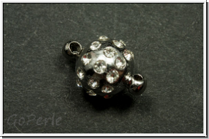 Magnetverschluss "Kugel mit Zirkonen", 16x10mm, antiksilberfb., Messing, 1 Stk.
