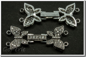 Fold over clasp "Butterfly mit Zirkonen", 33x15mm, antiksilberfb., Messing, 1 Stk.