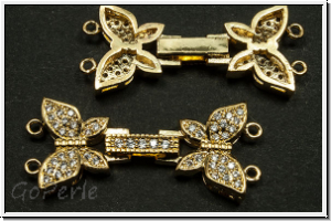 Fold over clasp "Butterfly mit Zirkonen", 33x15mm, goldfb., Messing, 1 Stk.