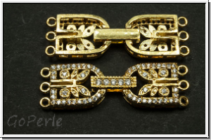Fold over clasp "Hufeisen mit Zirkonen", 34x10mm, goldfb., Messing, 1 Stk.