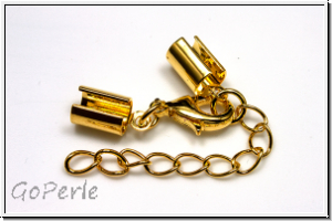 Crimpenden, 10x4mm, goldfb., Messing, mit Karabiner u. Kettchen, 1 Stk.