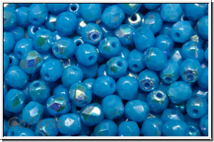 B�hm. Glasschliffperle, feuerpol., 4mm, capri blue, alabaster, AB, 50 Stk.