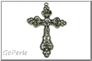 Anh�nger "Kreuz m. Zirkonen" (Statement), 70x48x6mm, antiksilberfb., Metall, 1 Stk.