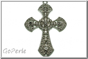 Anh�nger "Kreuz m. Zirkonen" (Statement), 65x45x5mm, antiksilberfb., Metall, 1 Stk.
