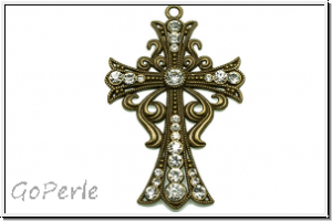 Anh�nger "Kreuz m. Zirkonen" (Statement), 89x58x6mm, antikmessingfb., Metall, 1 Stk.