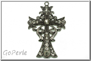 Anh�nger "Kreuz m. Zirkonen" (Statement), 89x58x6mm, antiksilberfb., Metall, 1 Stk.