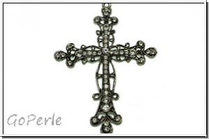 Anh�nger "Kreuz m. Zirkonen" (Statement), 108x80x6mm, antiksilberfb., Metall, 1 Stk.