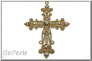 Anh�nger "Kreuz m. Zirkonen" (Statement), 108x80x6mm, goldfb., Metall, 1 Stk.