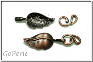 Haken/�se-Verschluss "Blatt", 33x13mm, antikkupferfb., Messing, 1 Stk.