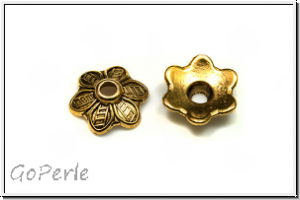 Perlenkappe "Leiterblume", 3x10mm, antikgoldfb., Tibetsilber, 10 Stk.