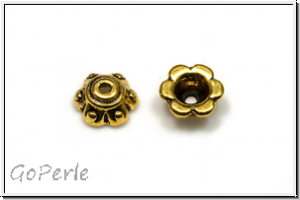Perlenkappe "P�nktchenkuppel", 3x6,5mm, antikgoldfb., Tibetsilber, 10 Stk.
