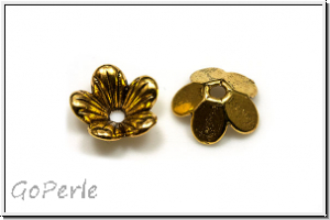 Perlenkappe "Geranium", 3,5x8,5mm, antikgoldfb., Tibetsilber, 2 Stk.