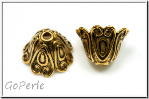 Perlenkappe (-cone) "Long Heart", 16x10mm, antikgoldfb., Tibetsilber, 1 Stk.