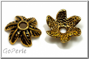 Perlenkappe "Blattkranz", 11x4mm, antikgoldfb., Tibetsilber, 10 Stk.