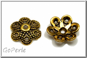 Perlenkappe "Kordelkranz", 12x3mm, antikgoldfb., Tibetsilber, 10 Stk.