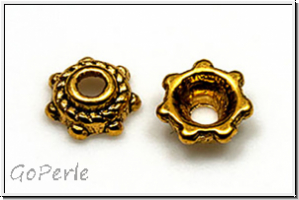 Perlenkappe "Daisy", 5x3mm, antikgoldfb., Tibetsilber, 10 Stk.