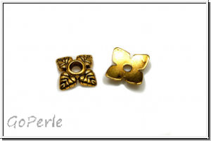 Perlenkappe "Vier Bl�tter", 1,5x7mm, antikgoldfb., Tibetsilber, 10 Stk.