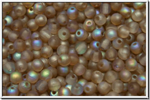 b�hm. Glasperle, rund, 3mm, crystal, trans., brown AB, matte, 50 Stk.