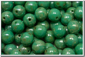 b�hm. Glasperle, rund, 6mm, turquoise, op., silver picasso, 25 Stk.