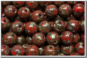 b�hm. Glasperle, rund, 6mm, red, op., silver picasso, 25 Stk.