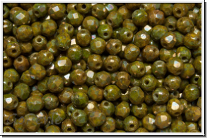 B�hm. Glasschliffperle, feuerpol., 3mm, yellow, op., nebula, 50 Stk.