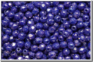 B�hm. Glasschliffperle, feuerpol., 3mm, blue, op., nebula, 50 Stk.