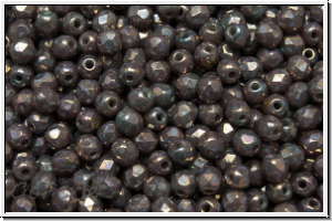 B�hm. Glasschliffperle, feuerpol., 3mm, grey, op., nebula, 50 Stk.