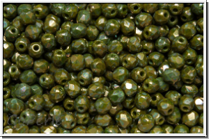 B�hm. Glasschliffperle, feuerpol., 3mm, olivine, op., nebula, 50 Stk.