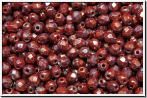 B�hm. Glasschliffperle, feuerpol., 3mm, red, op., nebula, 50 Stk.