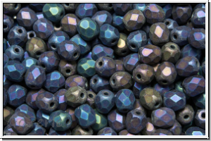 B�hm. Glasschliffperle, feuerpol., 4mm, blue, met., matte, iris., 50 Stk.