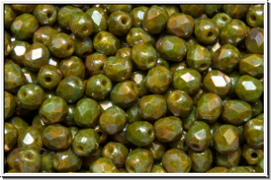 B�hm. Glasschliffperle, feuerpol., 4mm, yellow, op., nebula, 50 Stk.