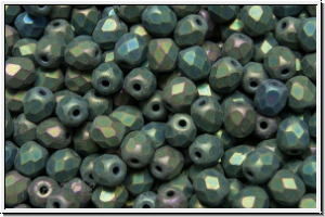 B�hm. Glasschliffperle, feuerpol., 4mm, green, met., matte, iris., 50 Stk.