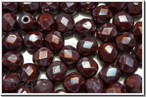 B�hm. Glasschliffperle, feuerpol., 6mm, red, op., nebula, 25 Stk.
