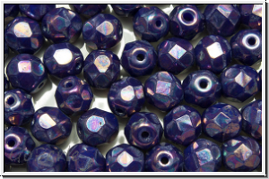 B�hm. Glasschliffperle, feuerpol., 6mm, blue, op., nebula, 25 Stk.