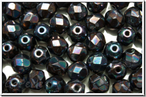 B�hm. Glasschliffperle, feuerpol., 6mm, black, op., nebula, 25 Stk.