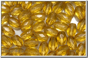 B�hm. Glasschliffperle, Olive, 6x4mm, topaz, trans., 25 Stk.
