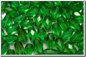 B�hm. Glasschliffperle, Olive, 6x4mm, green, kelly, trans., 25 Stk.