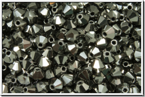 B�hm. Kristallschliffperle, Bicone, 3mm, black, op., full chrome, 50 Stk.