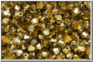 B�hm. Kristallschliffperle, Bicone, 3mm, topaz, lt., trans., half brass, 50 Stk.