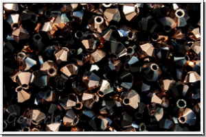 B�hm. Kristallschliffperle, Bicone, 3mm, black, op., half capri gold, 50 Stk.