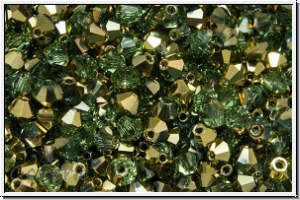 B�hm. Kristallschliffperle, Bicone, 3mm, aqua, trans., half brass, 50 Stk.