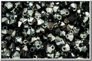 B�hm. Kristallschliffperle, Bicone, 3mm, black, op., half silver, 50 Stk.
