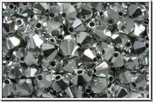B�hm. Kristallschliffperle, Bicone, 4mm, crystal, trans., full silver, 50 Stk.