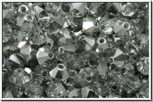 B�hm. Kristallschliffperle, Bicone, 4mm, crystal, trans., half silver, 50 Stk.