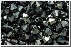 B�hm. Kristallschliffperle, Bicone, 4mm, black, op., full silver chrome, 50 Stk.