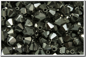 B�hm. Kristallschliffperle, Bicone, 4mm, black, op., full chrome, 50 Stk.