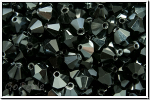 B�hm. Kristallschliffperle, Bicone, 4mm, black, op., half silver chrome, 50 Stk.